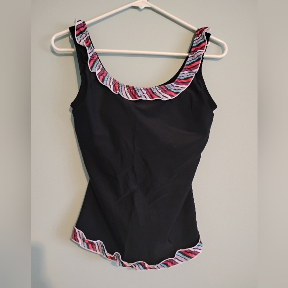 Black and Pink Ruffle Trim Women's swimsuit
